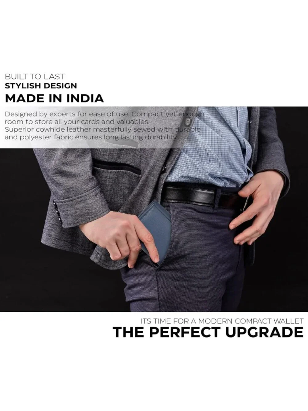 Slim Minimalist Real Leather Men's Trifold Wallet - RFID Blocking, ID Window